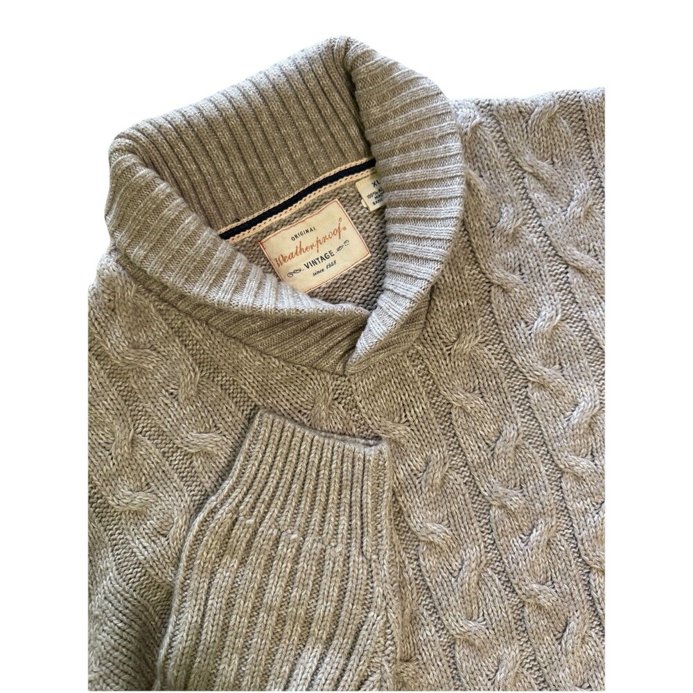 Weatherproof Men's Cable Knit V-Neck Sweater in Taupe